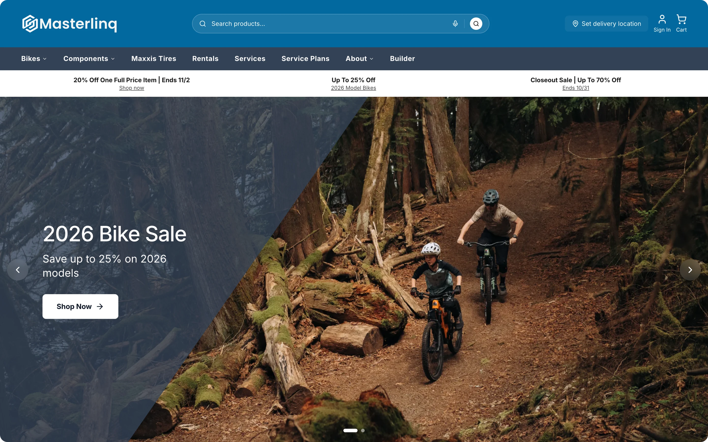Storefront Online — a bike shop's home page