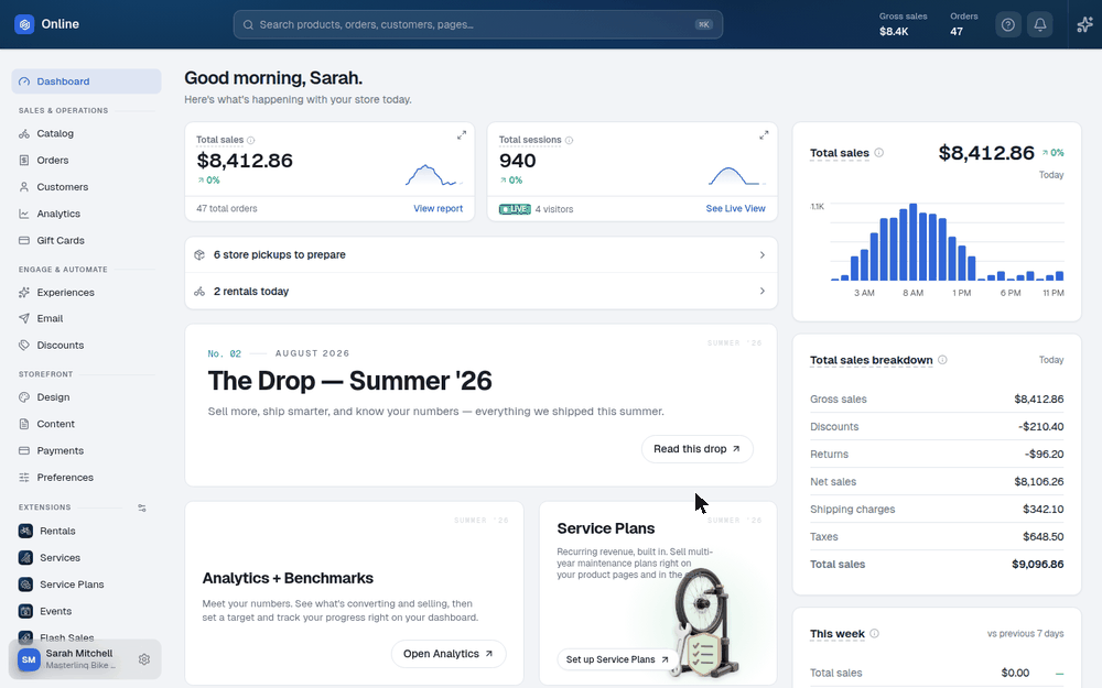 Switching from the Storefront Online dashboard to the POS with the brand tile