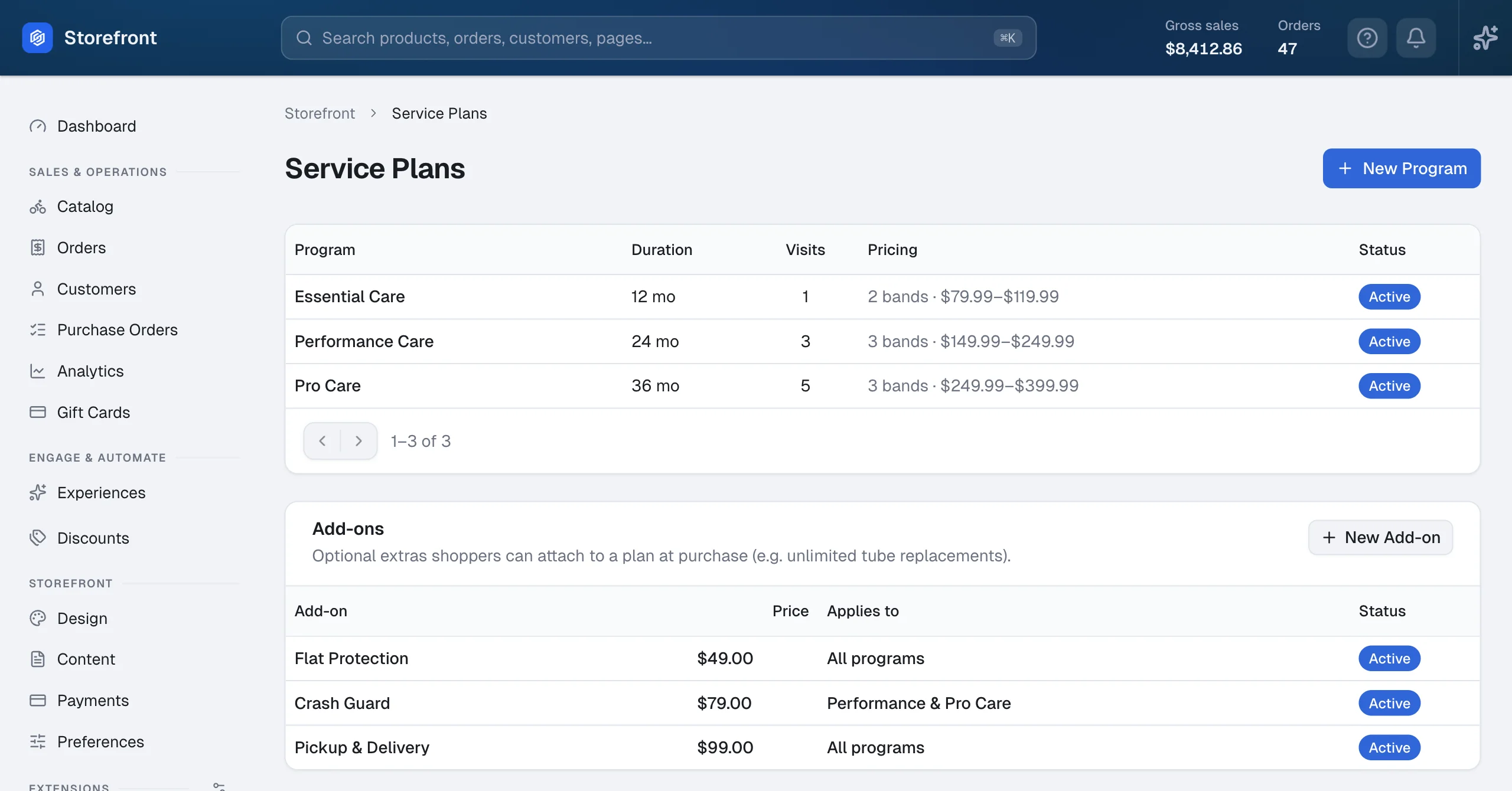 Service plan programs and add-ons
