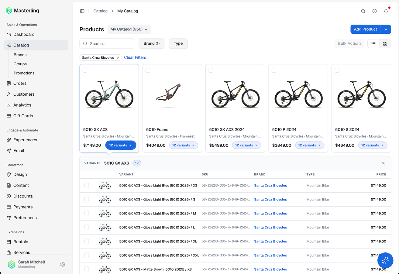 Catalog displayed in the new card view