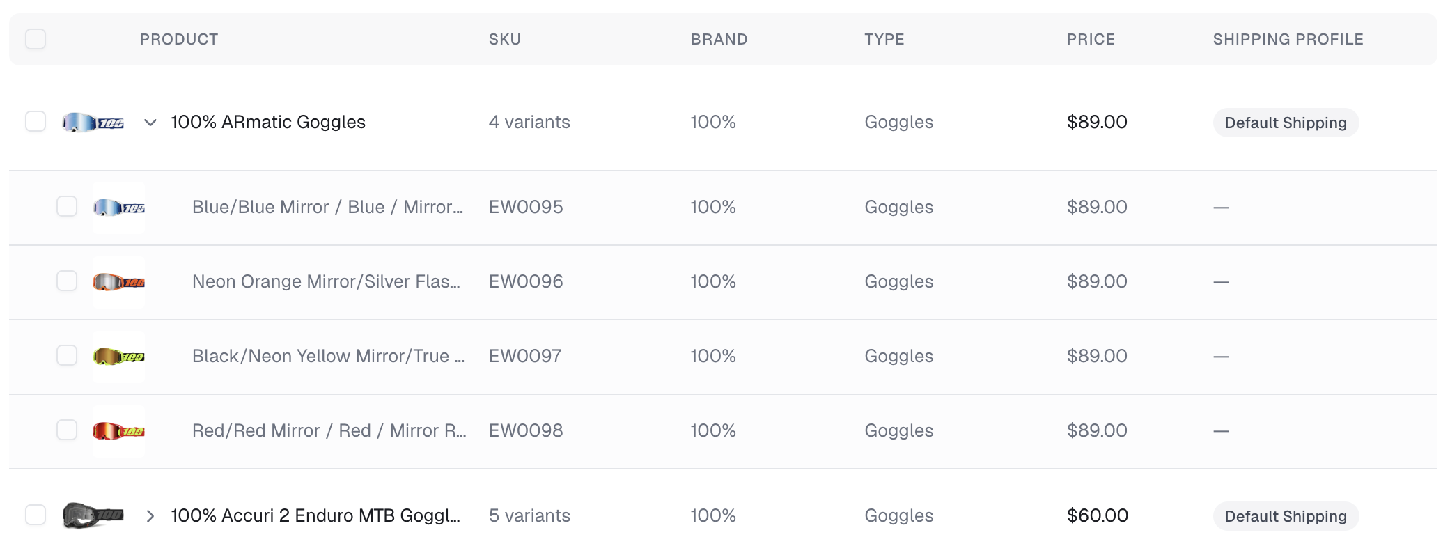 Grouped variants in the Masterlinq catalog