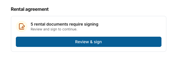 Rental documents inline in the checkout flow